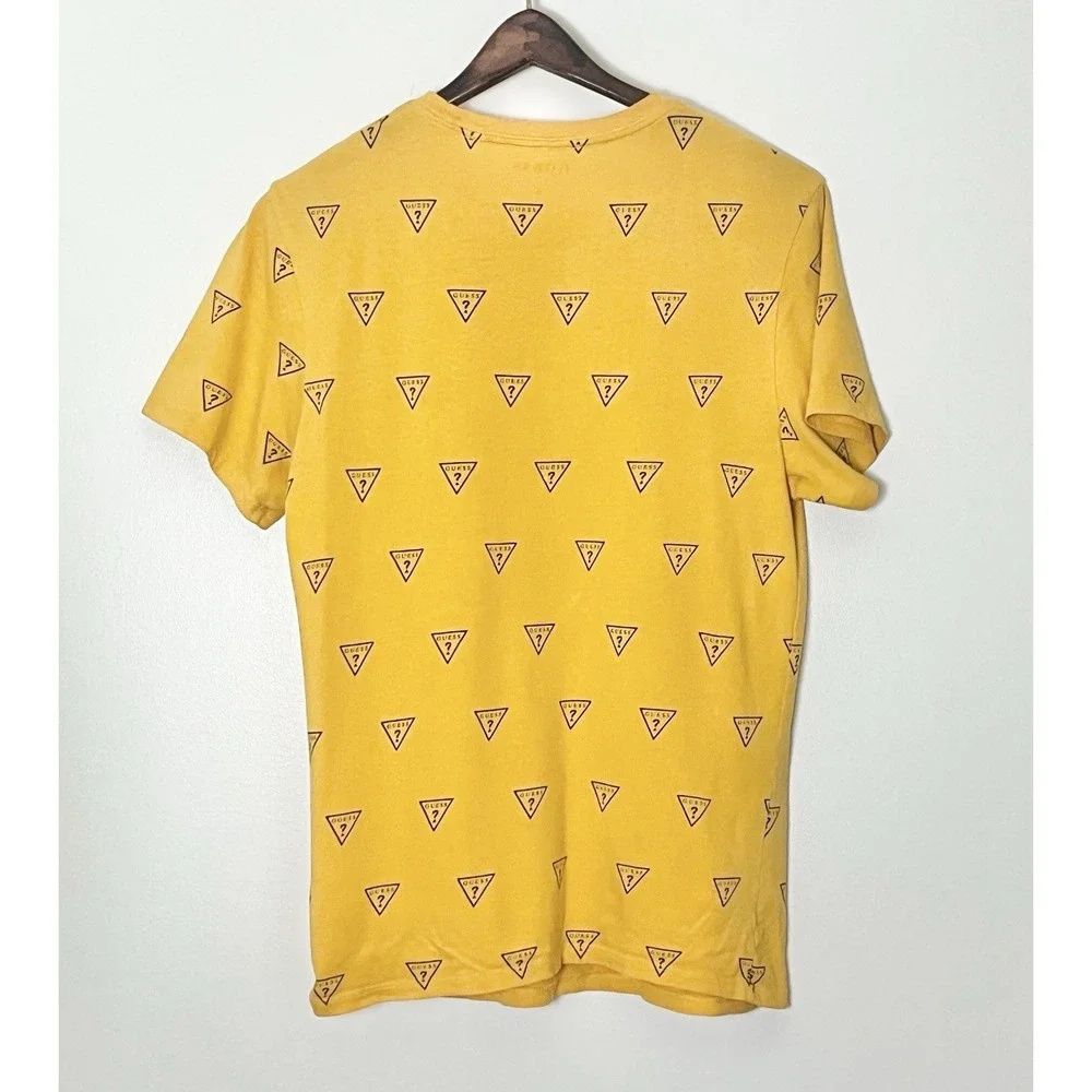 Guess Logo T-Shirt‎ Men's Small Yellow Blue AOP 90s Mallsoft Preppy - Picture 3 of 4